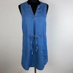 Lily Star S Chambray Sleeveless V-Neck Tie Waist Dress